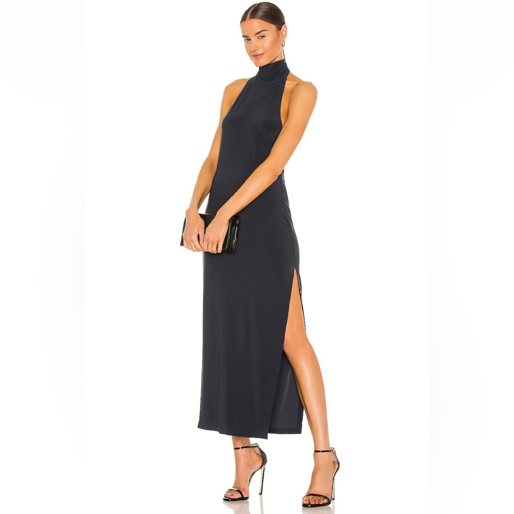 Norma Kamali- Halter Turtle Side Slit Gown, Black XXS